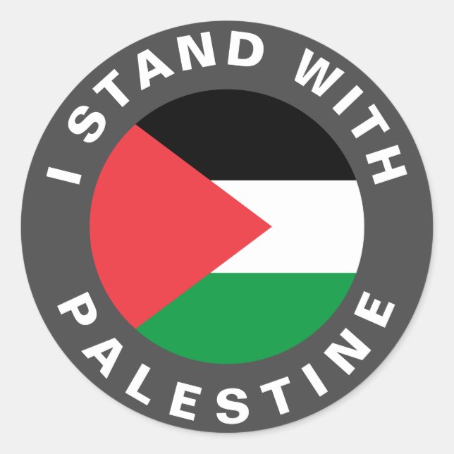 Adesivo Redondo Eu fico com a bandeira da Palestina personalizada (Frente)