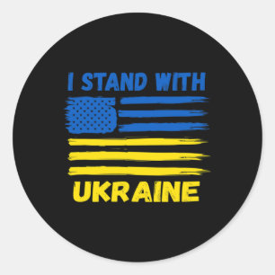Adesivo Redondo Eu Fico Com o Azul e Amarelo da Ucrânia Bandeira d