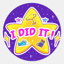 Adesivo Redondo Eu Fiz Um Vinheta De Redonda Clássica Azul