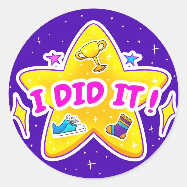 Adesivo Redondo Eu Fiz Um Vinheta De Redonda Clássica Azul (Frente)