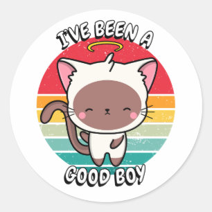 Adesivo Redondo Eu fui um bom menino - gato branco