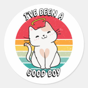 Adesivo Redondo Eu fui um bom menino - gato branco