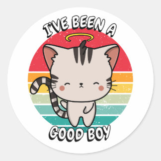 Adesivo Redondo Eu fui um bom menino - gato de mesa