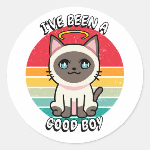 Adesivo Redondo Eu fui um bom menino - gato siamês