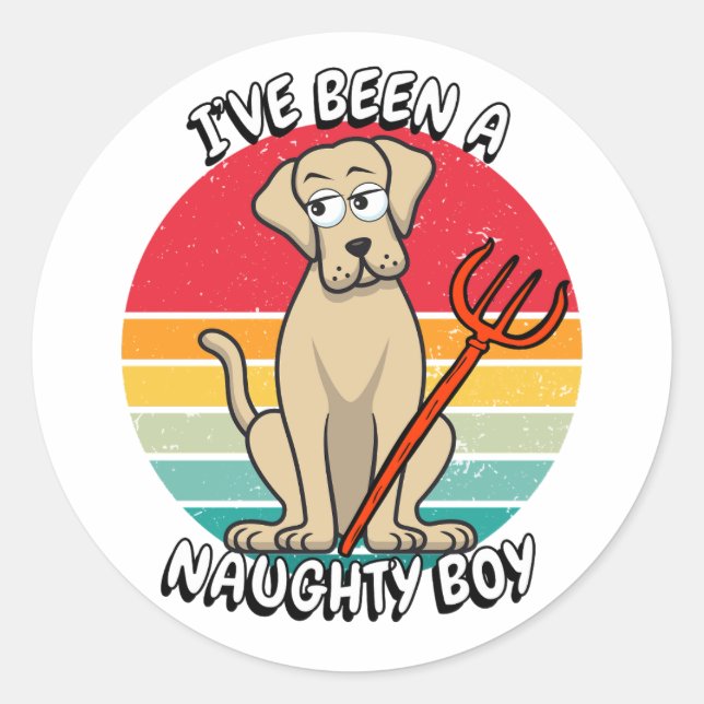 Adesivo Redondo Eu fui um garoto malvado - cachorro grande (Frente)
