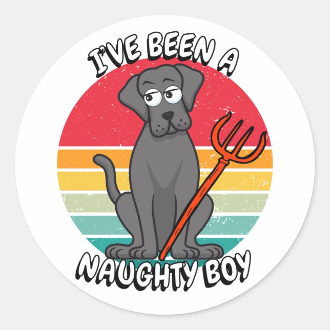 Adesivo Redondo Eu fui um garoto malvado - cachorro grande (Frente)