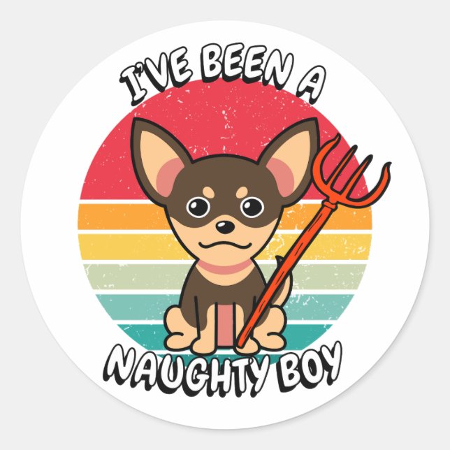 Adesivo Redondo Eu fui um garoto malvado - cachorro pequeno (Frente)