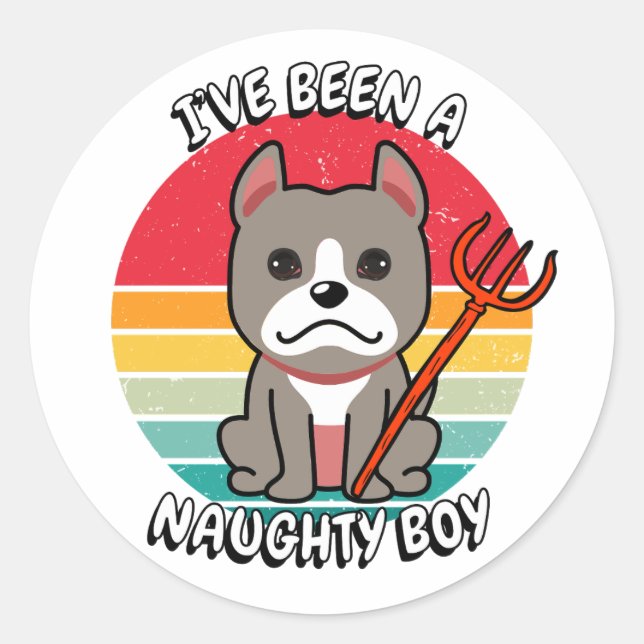 Adesivo Redondo Eu fui um garoto malvado - cão cinza (Frente)