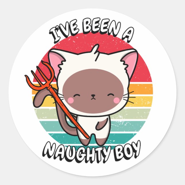 Adesivo Redondo Eu fui um garoto malvado - gato branco (Frente)