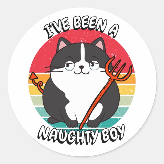Adesivo Redondo Eu fui um garoto malvado - gato gordo (Frente)