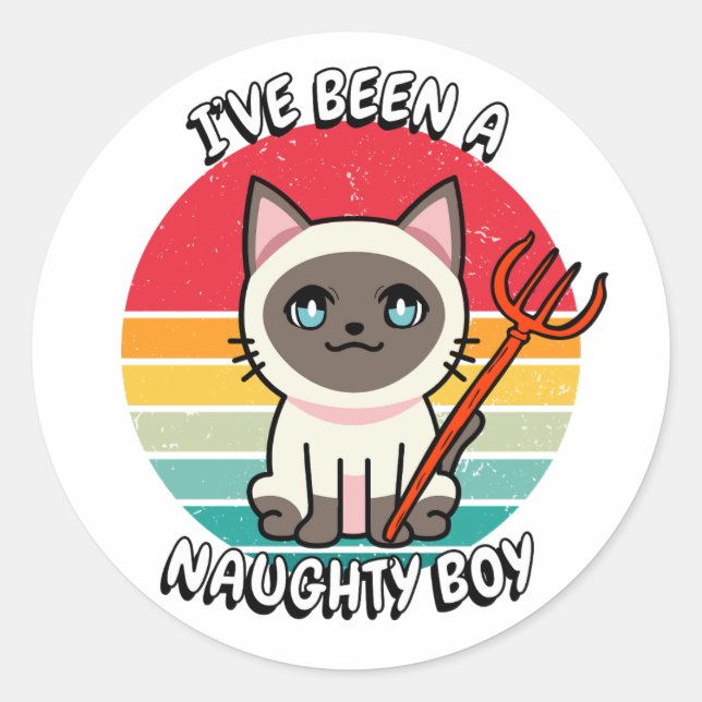 Adesivo Redondo Eu fui um garoto malvado - gato siamês (Frente)