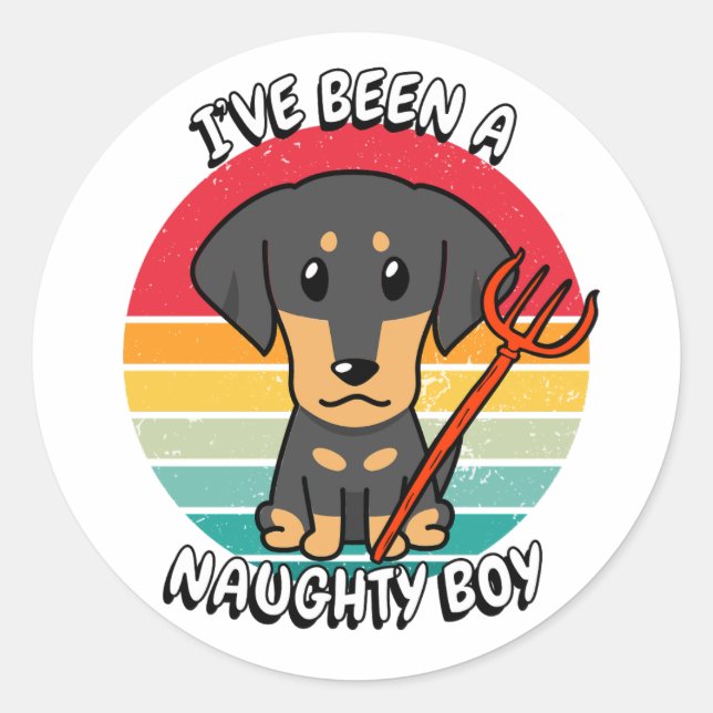 Adesivo Redondo Eu fui um menino travesso - cachorro-dachshund (Frente)