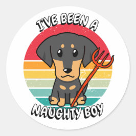 Adesivo Redondo Eu fui um menino travesso - cachorro-dachshund