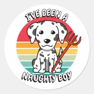 Adesivo Redondo Eu fui um menino travesso - cachorro dalmata