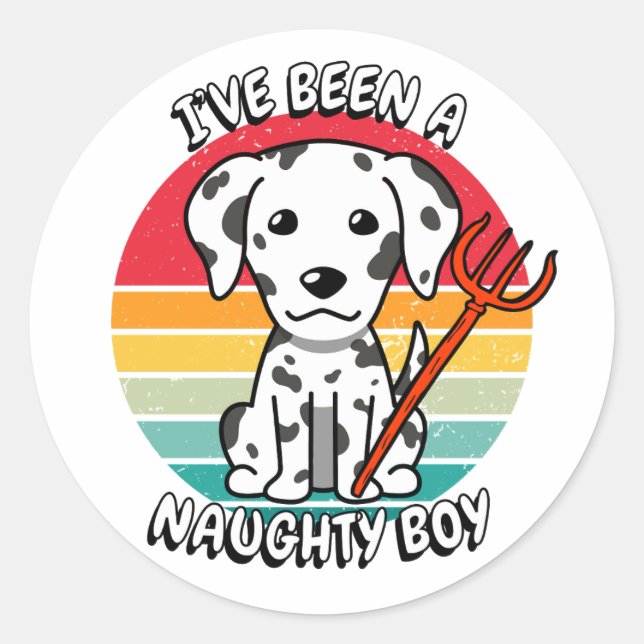 Adesivo Redondo Eu fui um menino travesso - cachorro dalmata (Frente)