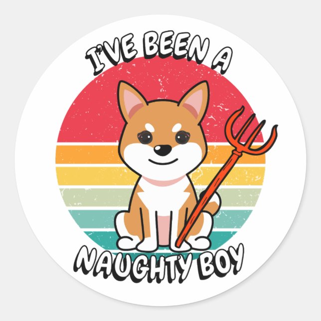 Adesivo Redondo Eu fui um menino travesso - cachorro laranja (Frente)