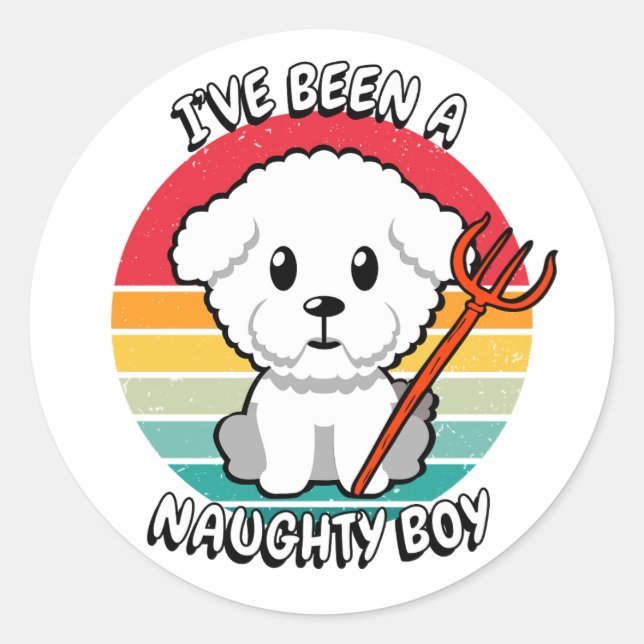 Adesivo Redondo Eu fui um menino travesso - cachorro peludo (Frente)