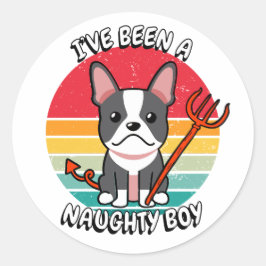 Adesivo Redondo Eu fui um menino travesso - um buldogue francês