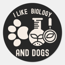Adesivo Redondo Eu Gosto de Biologia e Cachorros, Estudante de Bio