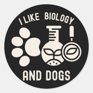 Adesivo Redondo Eu Gosto de Biologia e Cachorros, Estudante de Bio