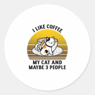 Adesivo Redondo Eu gosto de café, meu gato e talvez três pessoas