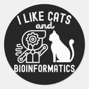 Adesivo Redondo Eu Gosto de Gatos e Bioinformática