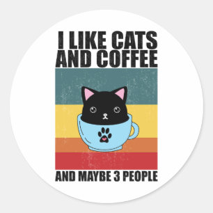 Adesivo Redondo Eu gosto de gatos e café E talvez 3 Pessoas, café