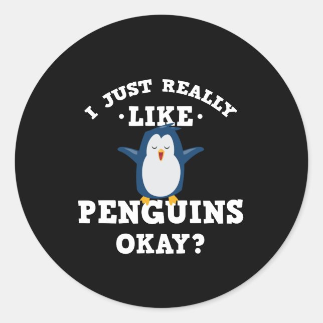 Adesivo Redondo Eu Gosto Muito De Pinguins Citação (Frente)