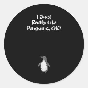 Adesivo Redondo Eu Gosto Muito De Pinguins Engraçado Citação