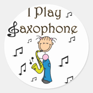 Adesivo Redondo Eu jogo t-shirt e presentes do saxofone