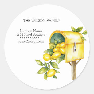 Adesivo Redondo Eu mudei, limões de caixa de correio novo endereço