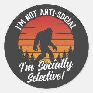 Adesivo Redondo Eu não sou anti-social Pé-Grande Negro