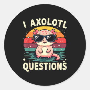 Adesivo Redondo Eu Perguntas Axolotl Fofo Engraçado Design Retro P