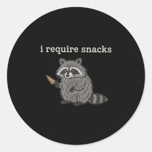 Adesivo Redondo Eu Preciso De Snacks De Camiseiros Raccoon Mulhere