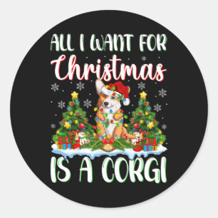 Adesivo Redondo Eu Quero O Natal É Um Cachorro Corgi Xmas Tree Lig