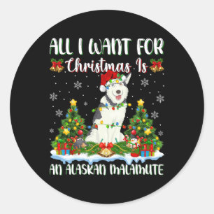 Adesivo Redondo Eu Quero O Natal É Um Malamute Dog Xma