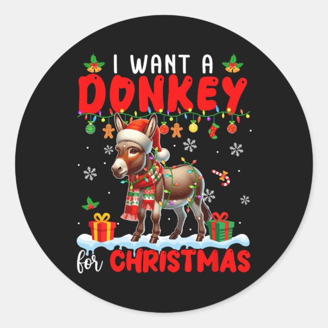 Adesivo Redondo Eu Quero Um Donkey Para Papais noeis De Natal Donk (Frente)