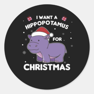 Adesivo Redondo Eu Quero Um Hippo Para O Docinho De Natal Hippos
