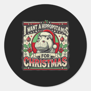 Adesivo Redondo Eu Quero Um Hippopotamus Para O Natal