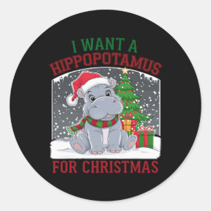 Adesivo Redondo Eu Quero Um Hippopotamus Para O Natal Bonito