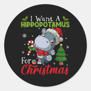 Adesivo Redondo Eu Quero Um Hippopotamus Para O Natal Hippo Candy