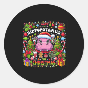 Adesivo Redondo Eu Quero Um Hippopotamus Para O Natal Hippo Xmas C