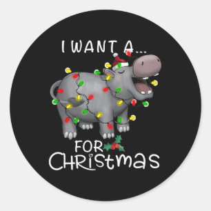 Adesivo Redondo Eu Quero Um Hippopotamus Para O Natal Xmas Hippo L