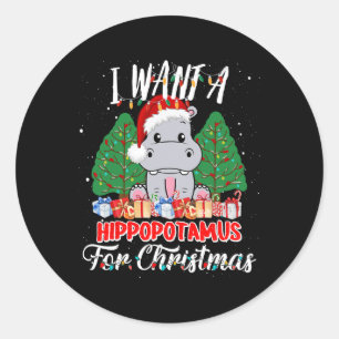 Adesivo Redondo Eu Quero Um Hippopotamus Para O Natal Xmas Hippo P