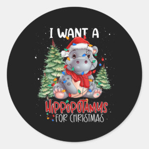 Adesivo Redondo Eu Quero Um Hippopotamus Para O Natal Xmas Hippo P