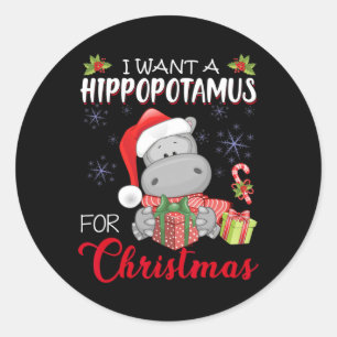Adesivo Redondo Eu Quero Um Hippopotamus Para O Natal Xmas Hippo P