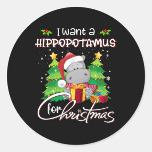 Adesivo Redondo Eu Quero Um Hippopotamus Para O Natal Xmas Hippo P