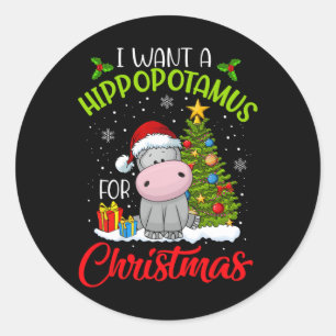 Adesivo Redondo Eu Quero Um Hippopotamus Para O Natal Xmas Hippo P