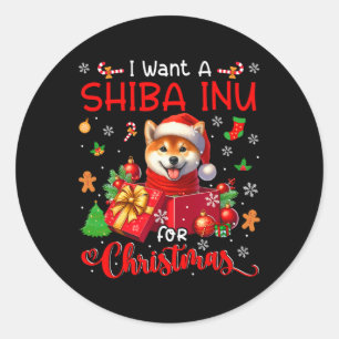 Adesivo Redondo Eu Quero Um Shiba Inu Para Papais noeis De Natal C