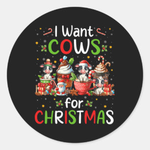 Adesivo Redondo Eu Quero Vacas Para Café De Natal Farmação.